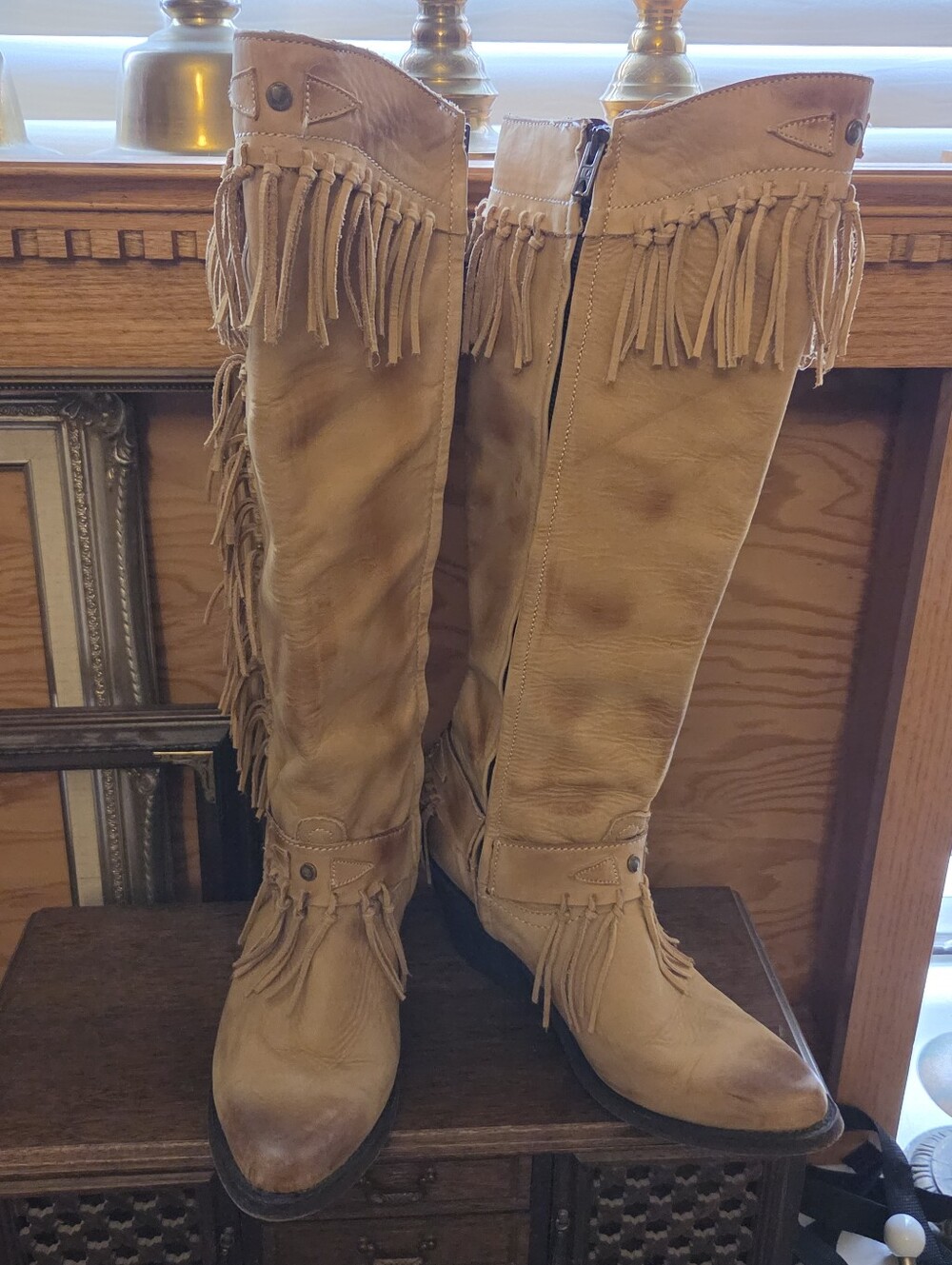Fringed Tan Leather Western Boots